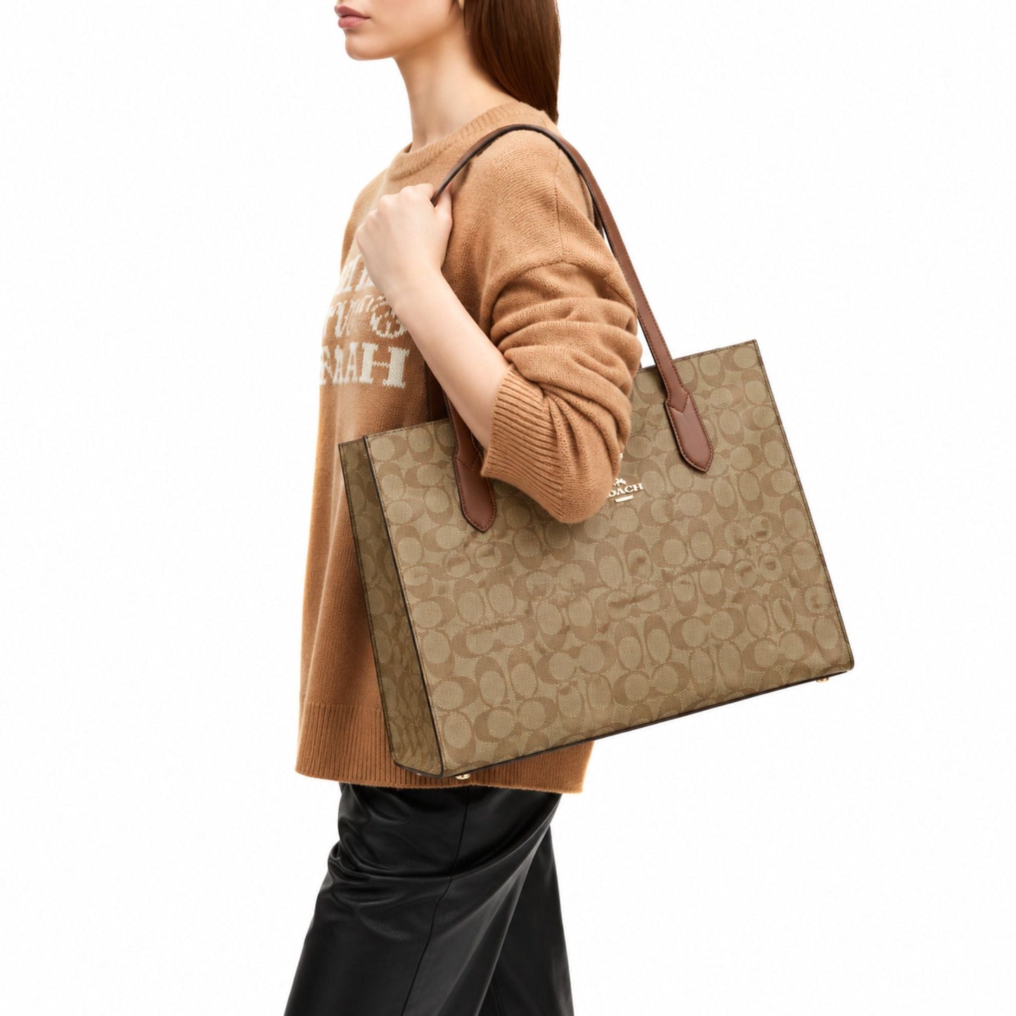 Coach Nina Signature Canvas Tote Bag – Khaki Saddle