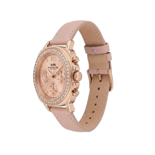 Coach 14503131 Women’s Watch | Rose Gold Dial Crystal Bezel | Pink Leather Strap Multi-Function Luxury Watch