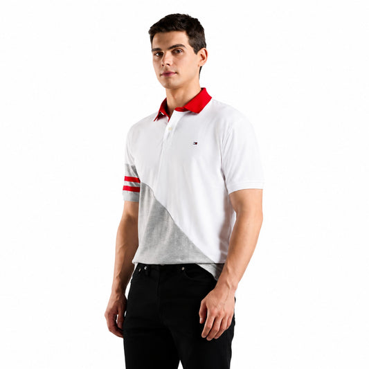 Tommy Hilfiger Men’s Colorblock Pure Cotton Polo T-Shirt - Grey