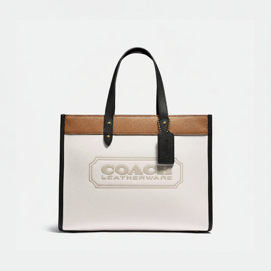 Coach Field Tote 30 White Signature Canvas & Leather Large Tote Bag