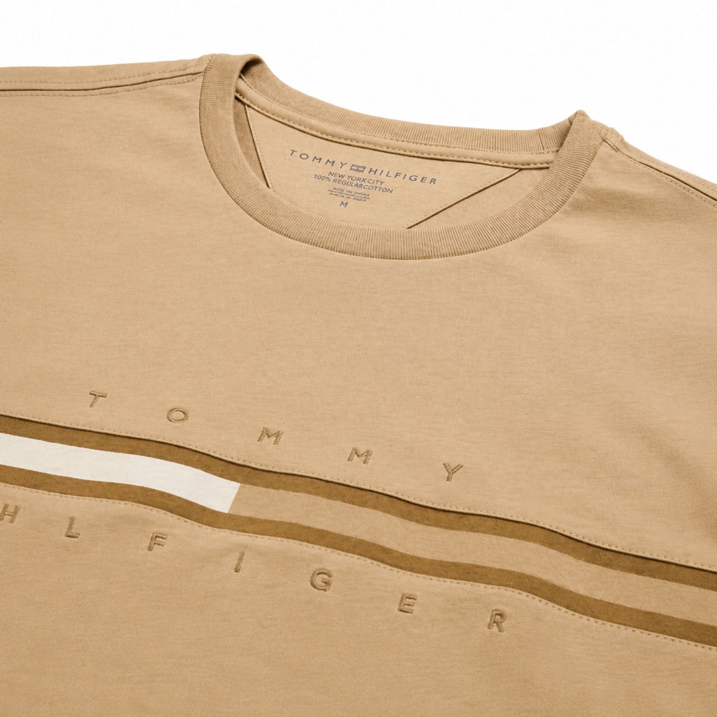 TOMMY HILFIGER Chest Flag Insert Cotton T-Shirt - Pinecone Tan