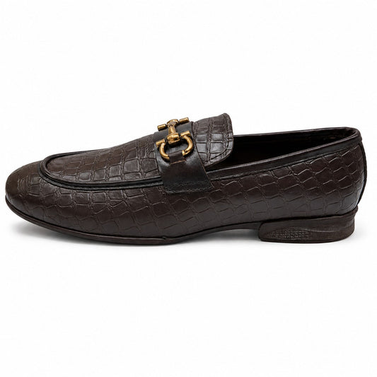 ROSSO BRUNELLO Croc Texture Slip-On Loafers for Men - Brown