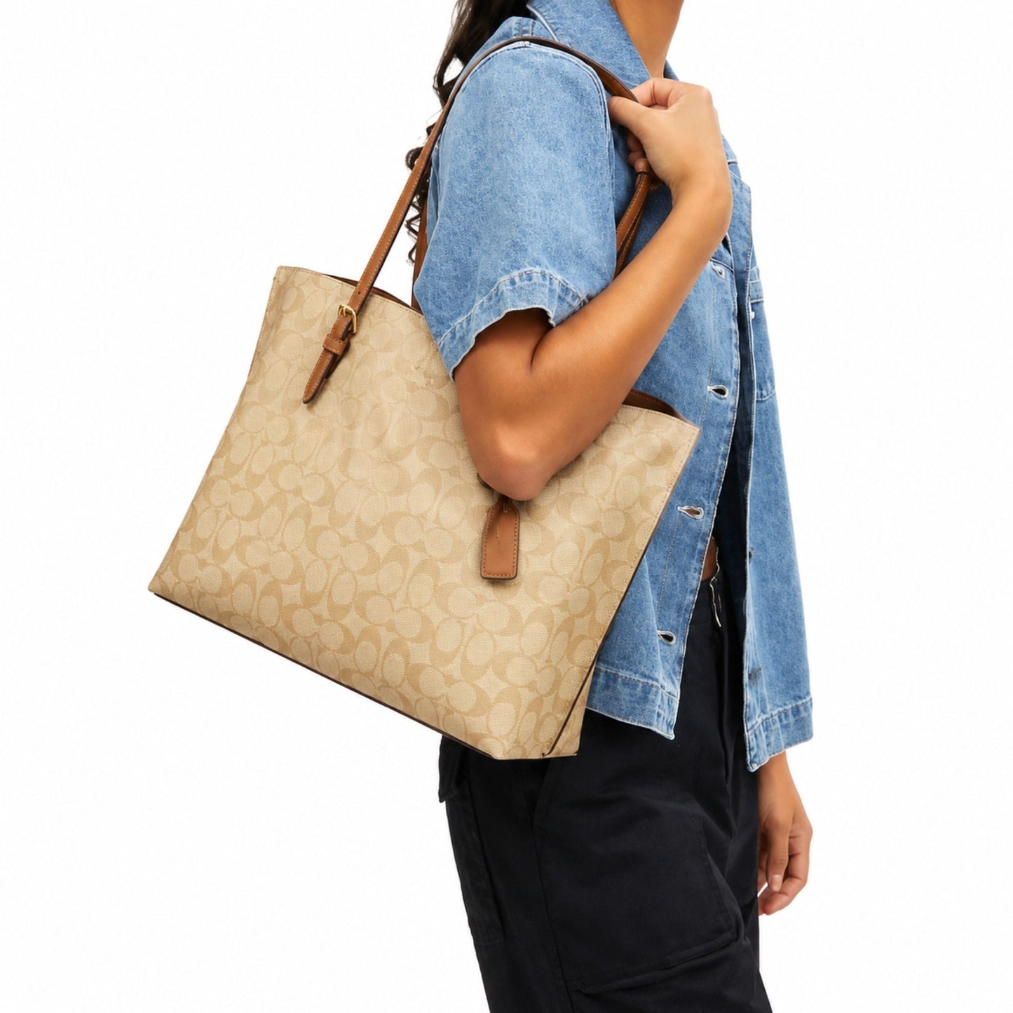 Coach Mollie Signature Canvas Tote – Light Khaki Saddle