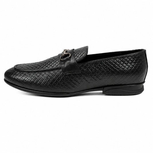 ROSSO BRUNELLO Woven Slip-On Formal Loafers for Men - Black