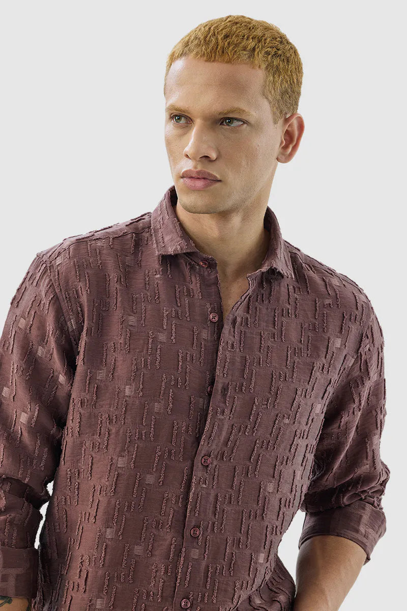 Snitch Men Maroon Textured Slim Fit Luxe Casual Shirt for Men