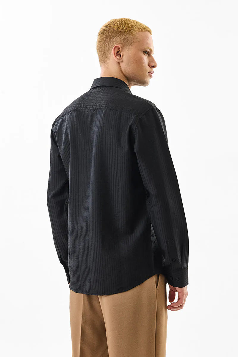 Snitch Men Black Textured Slim Fit Luxe Casual Shirt for Men