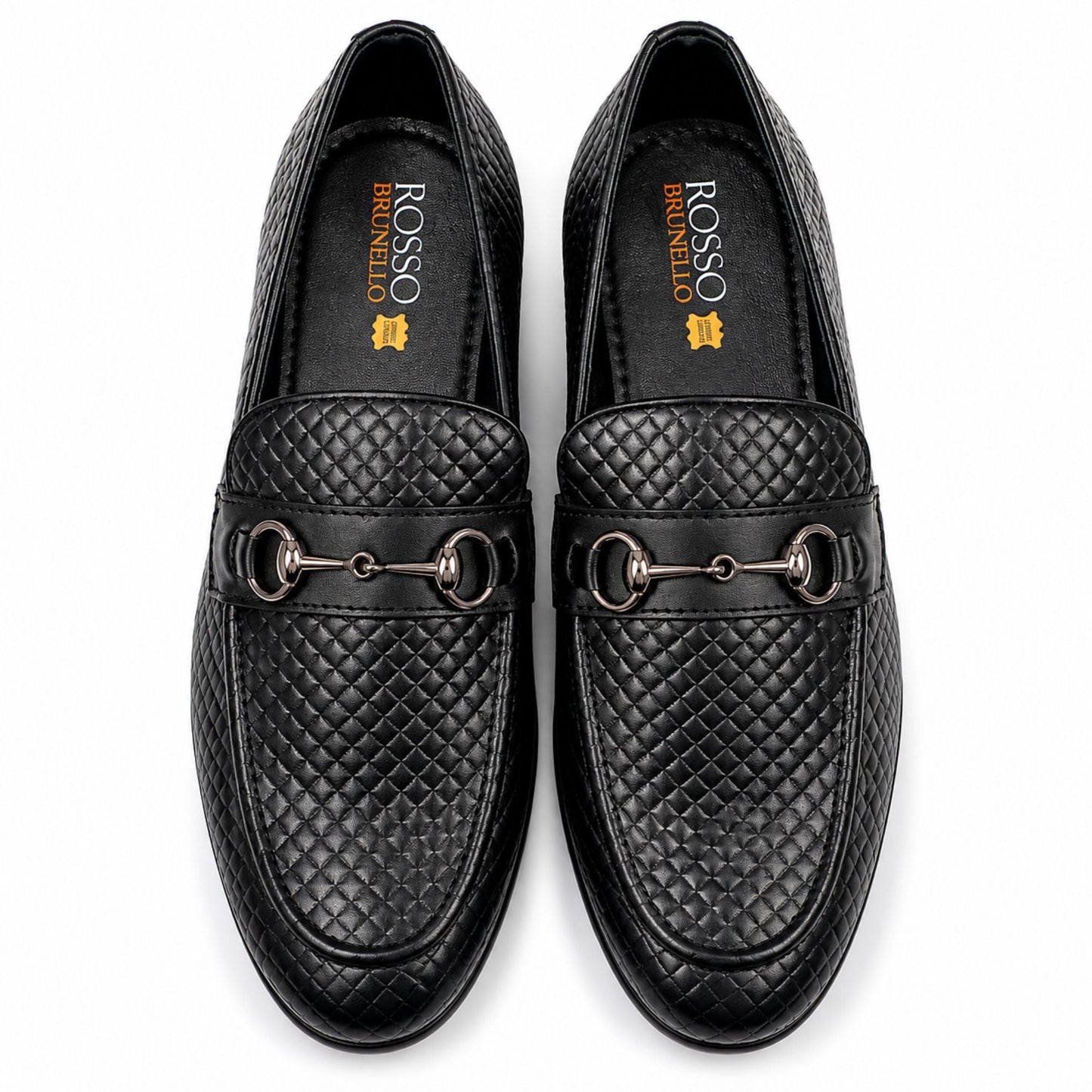 ROSSO BRUNELLO Woven Slip-On Formal Loafers for Men - Black