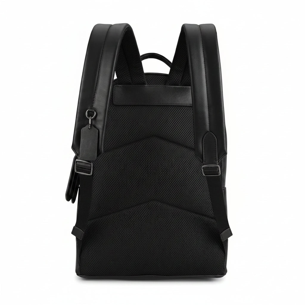 Coach West Signature Canvas Laptop Backpack Black Grey with Varsity Stripe – Premium Designer Travel Backpack