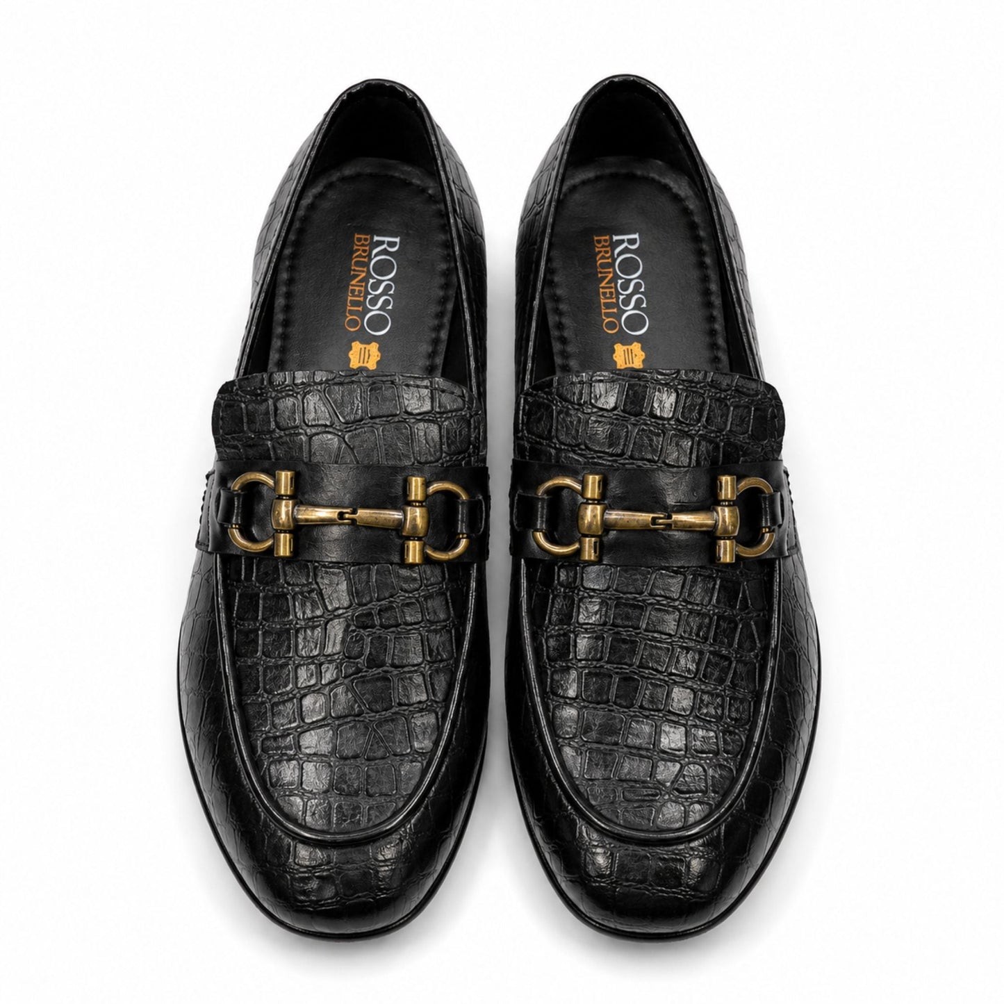 ROSSO BRUNELLO Croc Texture Slip-On Loafers for Men - Black