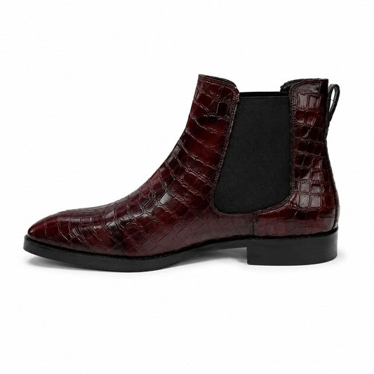 Brooks Brothers Croc Texture Chelsea Boots for Men’s - Burgundy