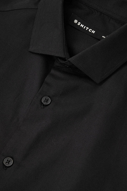 Snitch Men Black Slim Fit Solid Spread Collar Formal Shirt