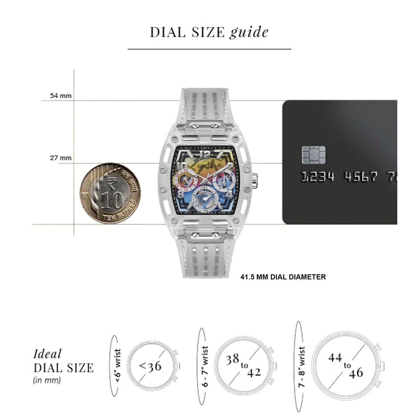 GUESS GW0499G3 Trend Men’s Watch | Rainbow Dial Transparent Case Silicone Strap | 41.5mm Analog Multi-Function Watch