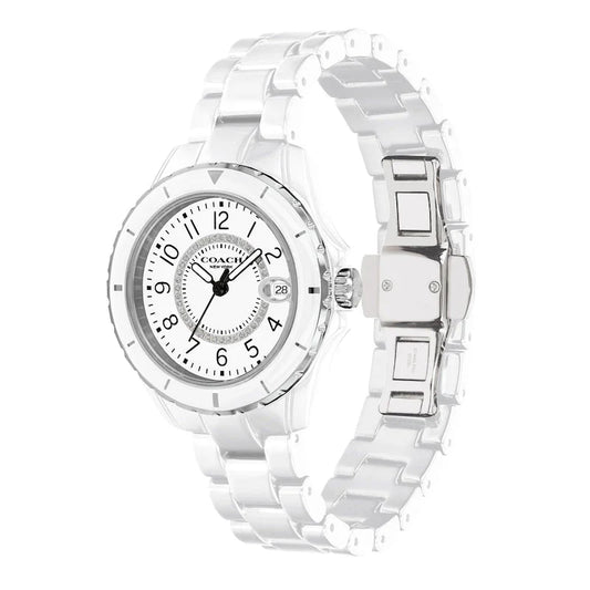 Coach 14503462 Preston Women’s Watch | White Ceramic Strap | Gold Tone Stainless Steel 32mm Luxury Watch