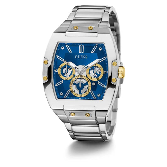 GUESS GW0456G5 Phoenix Men’s Watch | Blue Dial Stainless Steel Strap | Rectangular Analog Multi-Function 41.5mm Watch