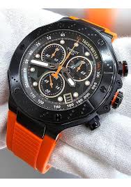 Tissot T1414173705102 T-Race Men’s Watch | Black Dial Chronograph | Orange Silicone Strap 45mm Swiss Made Sports Watch