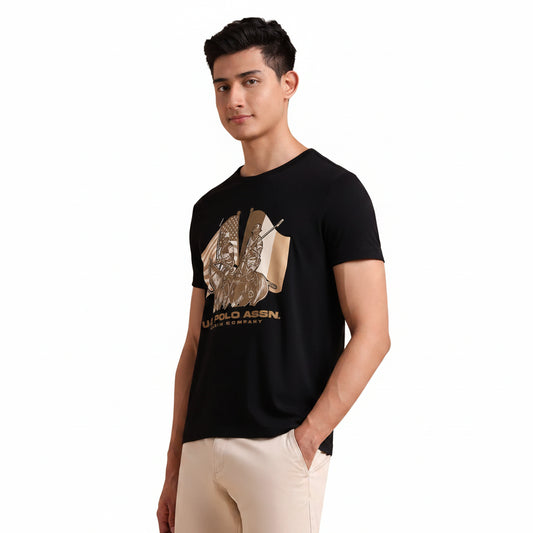 U.S. Polo Assn. Denim Co. Men Printed Round Neck Pure Cotton Black T-Shirt