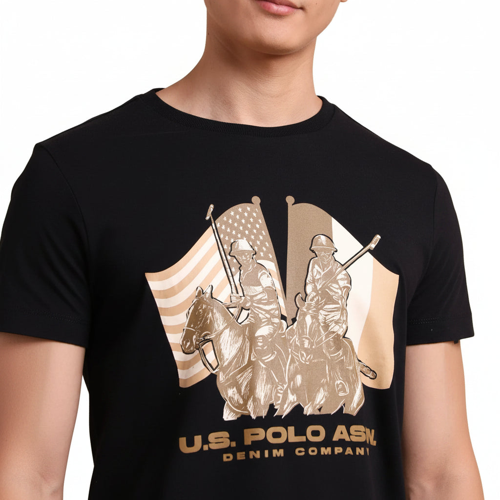 U.S. Polo Assn. Denim Co. Men Printed Round Neck Pure Cotton Black T-Shirt