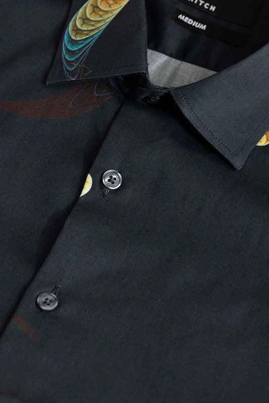 Snitch Dark Blue Printed Slim Fit Casual Shirt