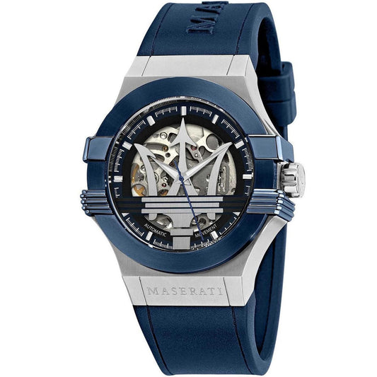 Maserati Potenza R8821108035 Men’s Automatic Watch – Skeleton Dial, Blue Rubber Strap, 42mm