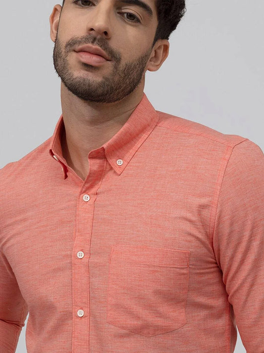 Snitch Pink Slim Fit Solid Button Down Shirt for Men