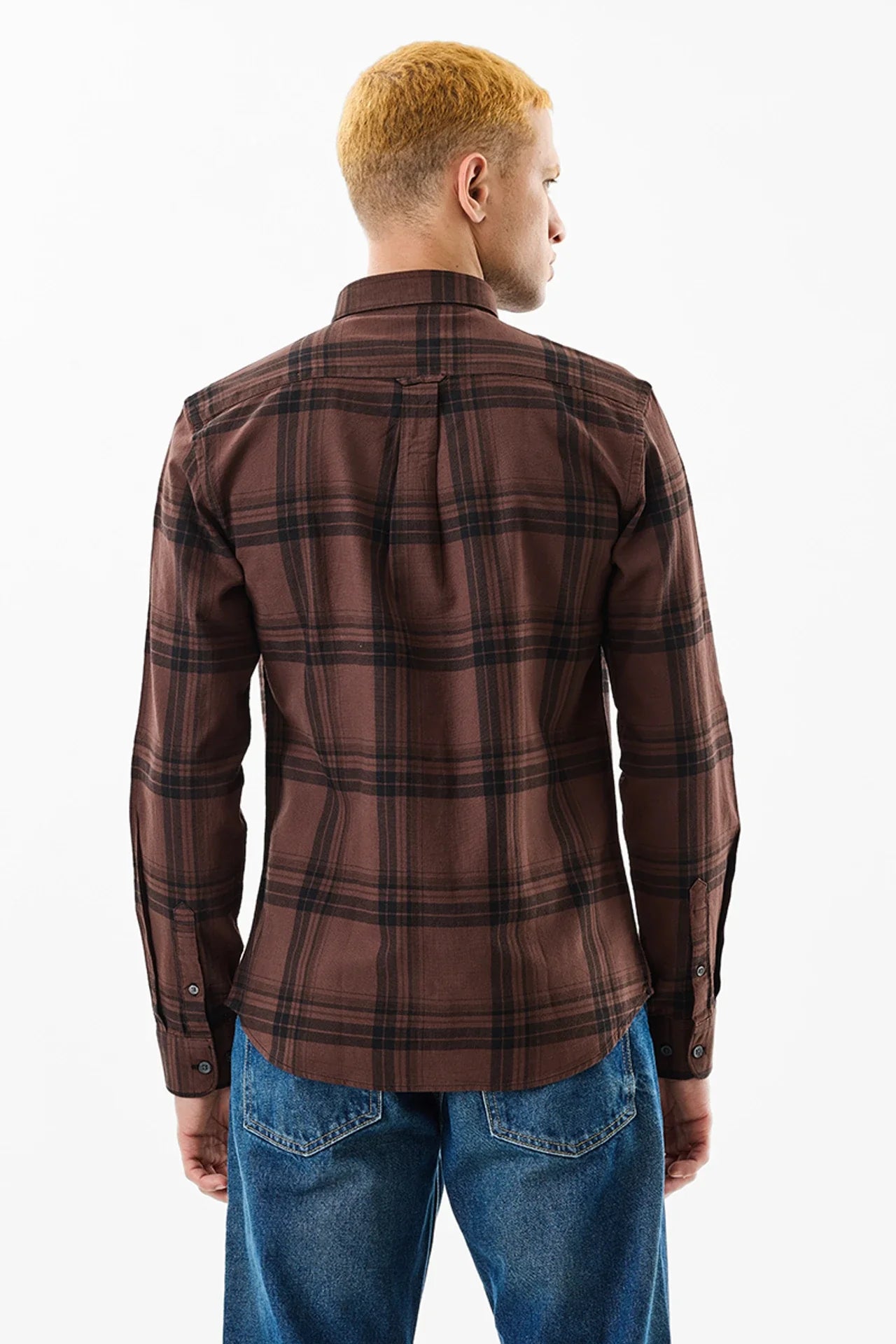 Snitch Brown Slim Fit Checkered Shirt for Men