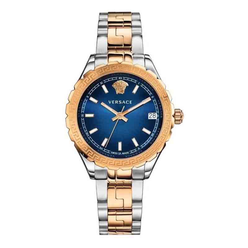Versace V12060017 Hellenyium Women’s Watch | Blue Dial Two-Tone Stainless Steel | Swiss Quartz 35mm Luxury Watch