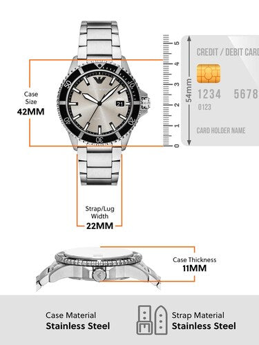 Emporio Armani AR11683 World Explorer Men’s Watch | Silver Stainless Steel | 42mm Grey Dial Luxury Watch
