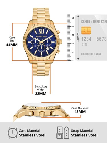 Michael Kors MK9153 Lexington Men’s Watch | Blue Dial Chronograph | Gold Tone Stainless Steel 44mm Luxury Watch