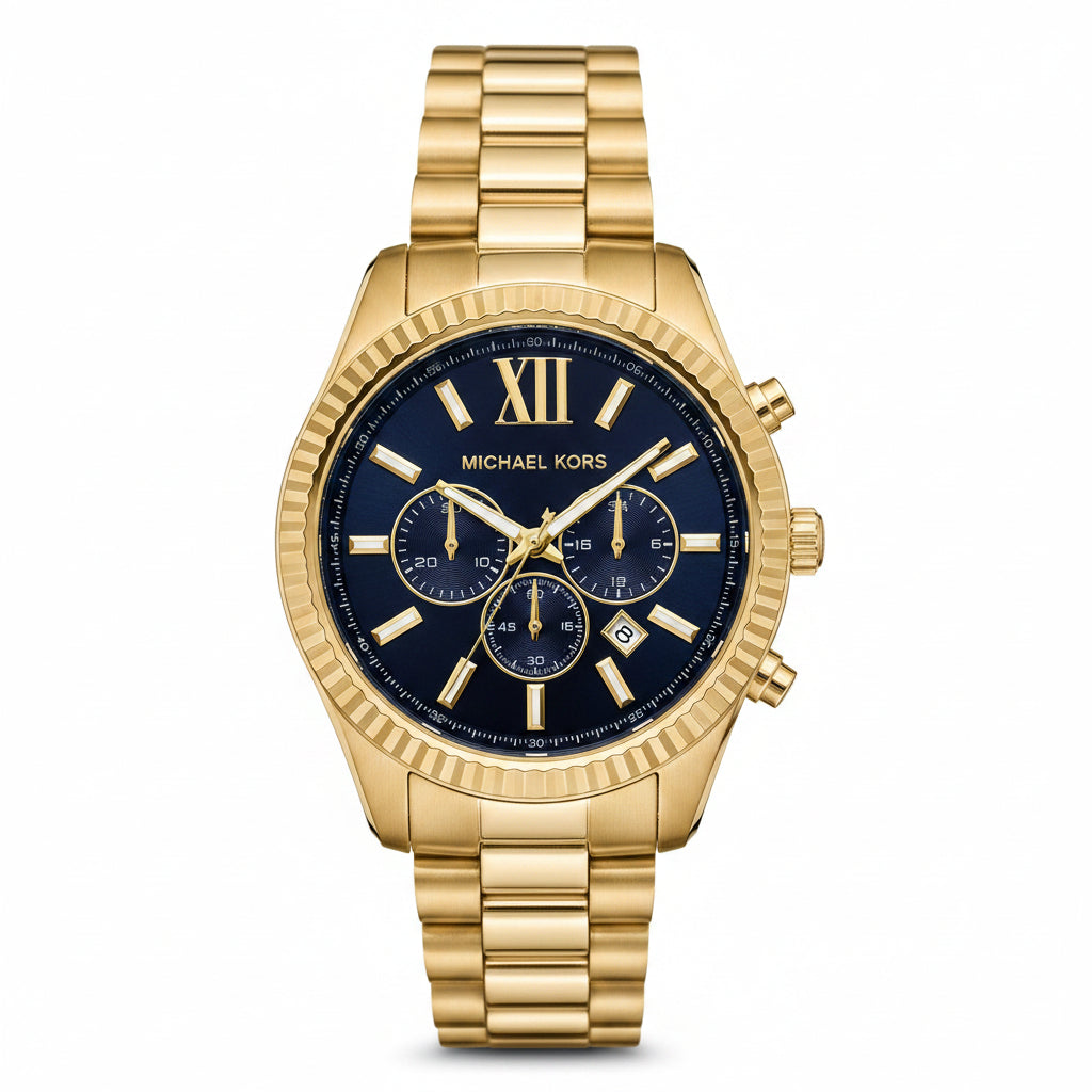 Michael Kors MK9153 Lexington Men’s Watch | Blue Dial Chronograph | Gold Tone Stainless Steel 44mm Luxury Watch