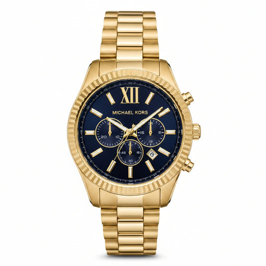 Michael Kors MK9153 Lexington Men’s Watch | Blue Dial Chronograph | Gold Tone Stainless Steel 44mm Luxury Watch