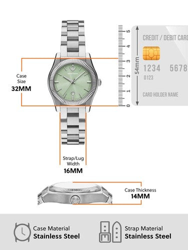 Emporio Armani AR11656 Women’s Watch | Green Dial Stainless Steel Bracelet | Quartz Analog Luxury Watch