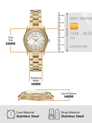 Emporio Armani AR11657 Women’s Watch | Mother of Pearl Dial | Gold-Tone Stainless Steel Bracelet | Luxury Analog Watch