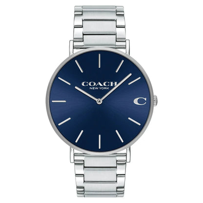 Coach Charles 14602429 Men’s Analog Watch – Blue Dial, Stainless Steel Strap, 41mm Quartz
