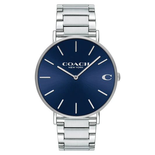 Coach Charles 14602429 Men’s Analog Watch – Blue Dial, Stainless Steel Strap, 41mm Quartz