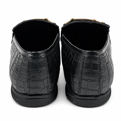 ROSSO BRUNELLO Croc Texture Slip-On Loafers for Men - Black