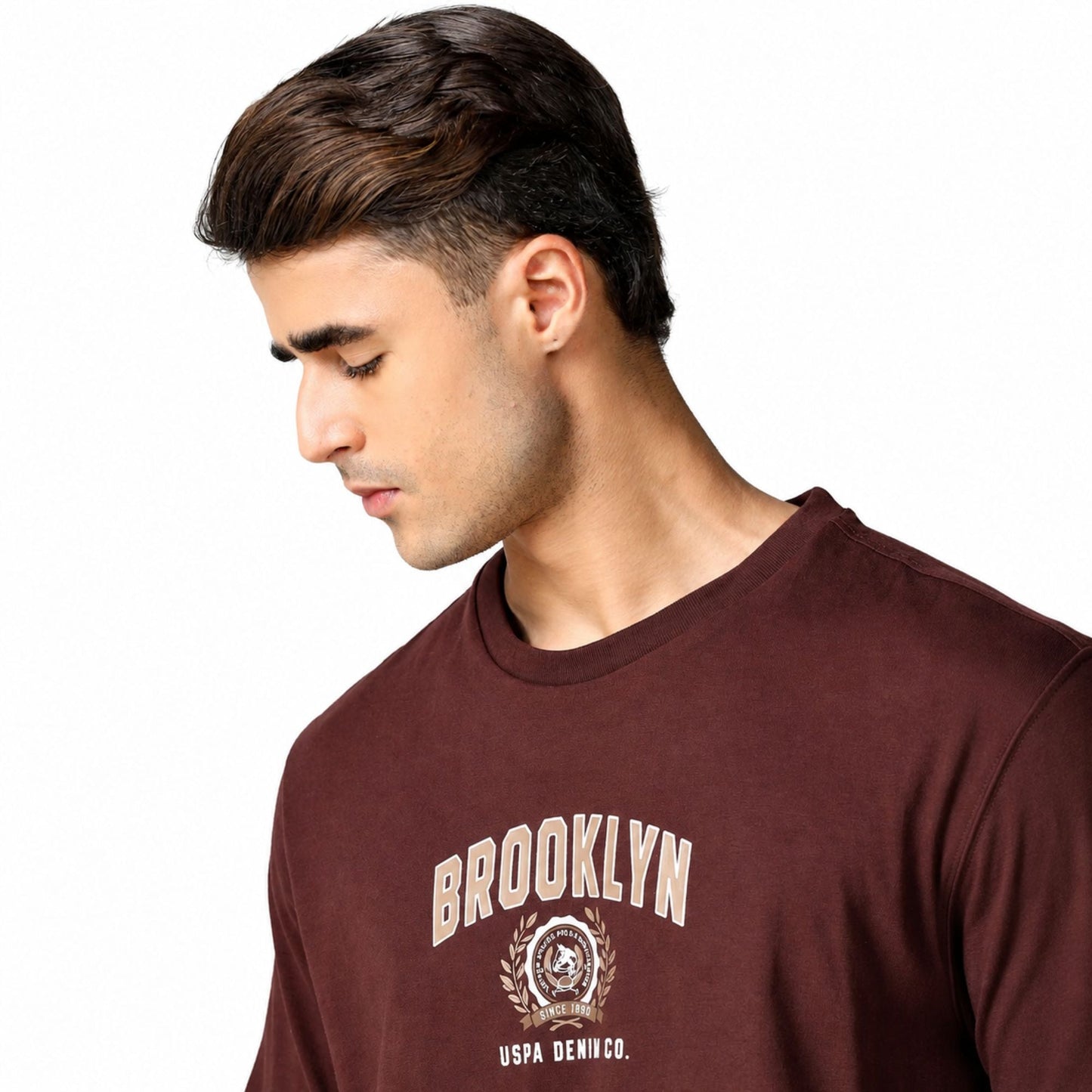 U.S. Polo Assn. Denim Co. Men Printed Crew Neck Pure Cotton Red T-Shirt