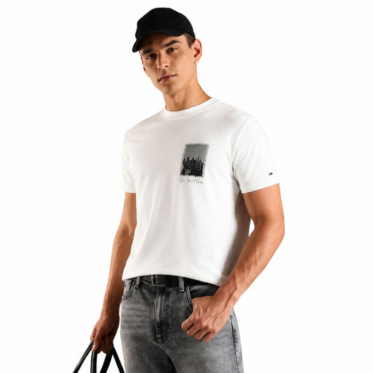 TOMMY HILFIGER Logo Regular Fit Cotton T-Shirt - Ecru