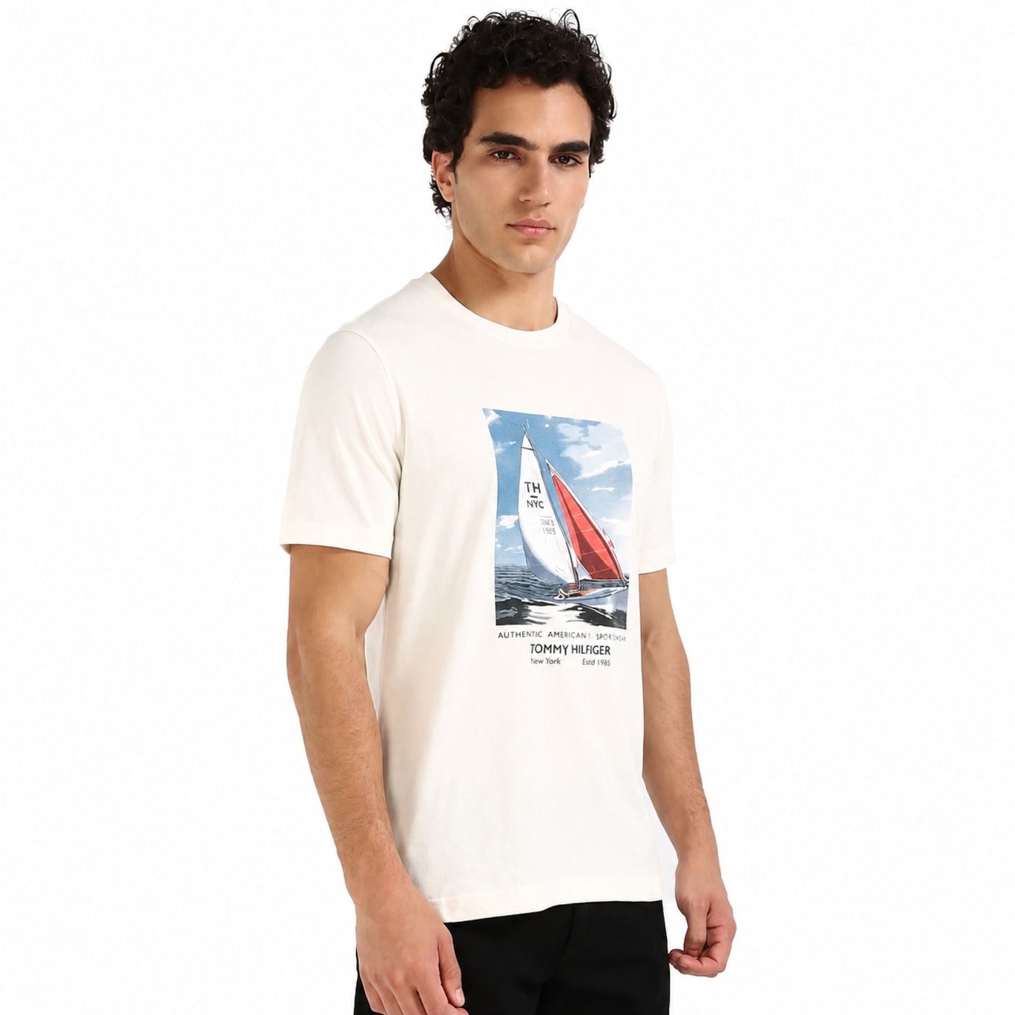 TOMMY HILFIGER Sailboat Print Regular Fit T-Shirt - Ivory