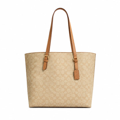 Coach Mollie Signature Canvas Tote – Light Khaki Saddle