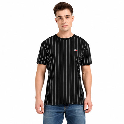 TOMMY HILFIGER Men’s Striped Crew Neck Cotton T-Shirt - Black