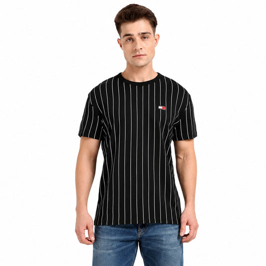 TOMMY HILFIGER Men’s Striped Crew Neck Cotton T-Shirt - Black