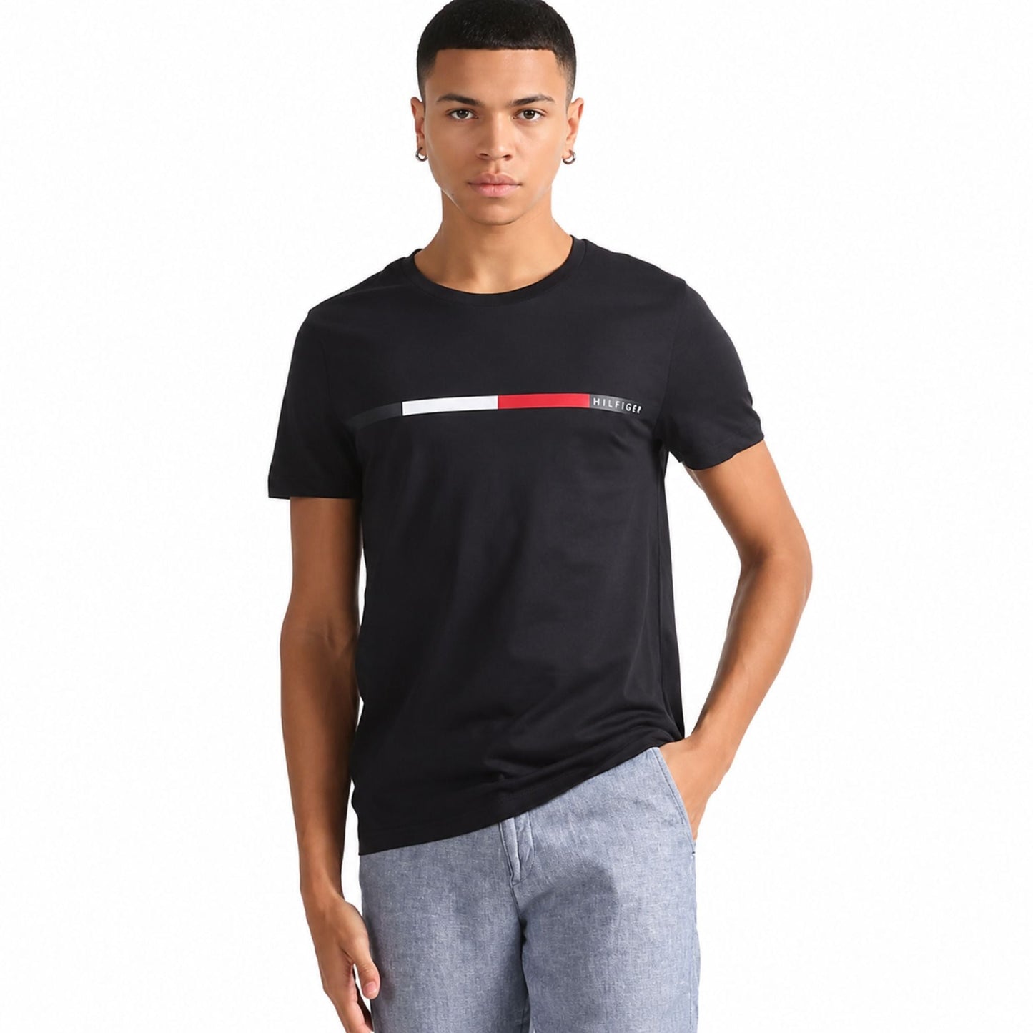 TOMMY HILFIGER Chest Bar Slim Fit T-Shirt - Navy Blue