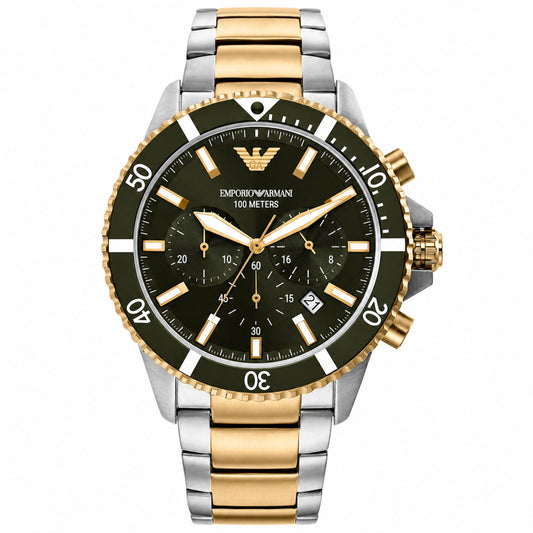Emporio Armani Green Chronograph Two-Tone Watch for Men - AR11361