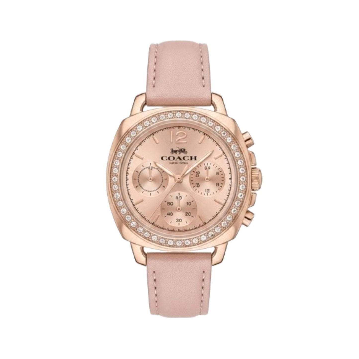 Coach 14503131  Women’s Watch | Rose Gold Dial Crystal Bezel | Pink Leather Strap Multi-Function Luxury Watch