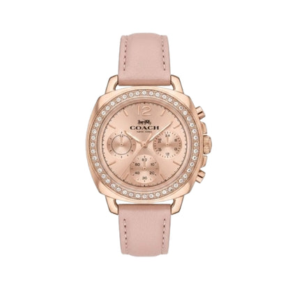 Coach 14503131  Women’s Watch | Rose Gold Dial Crystal Bezel | Pink Leather Strap Multi-Function Luxury Watch