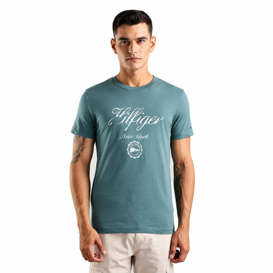 TOMMY HILFIGER Printed Men Crew Neck Cotton T-Shirt - Green