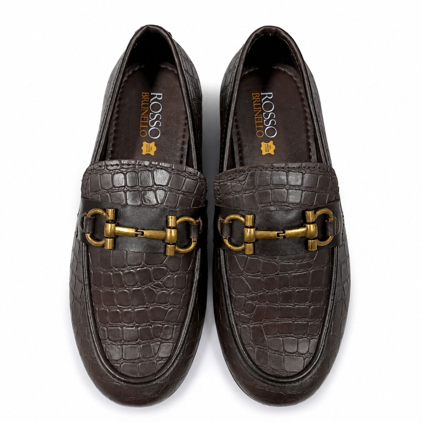 ROSSO BRUNELLO Croc Texture Slip-On Loafers for Men - Brown