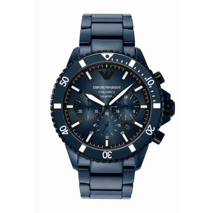 Emporio Armani AR70009 Men’s Chronograph Watch – Blue Dial, Ceramic Strap, 43mm Quartz