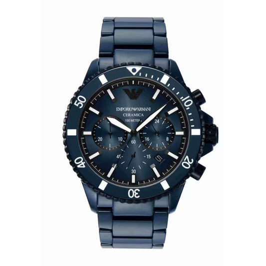 Emporio Armani AR70009 Men’s Chronograph Watch – Blue Dial, Ceramic Strap, 43mm Quartz