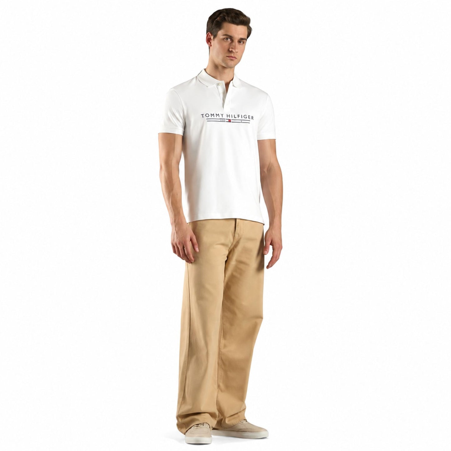 Tommy Hilfiger Men’s Printed Regular Fit Polo T-Shirt - Ecru